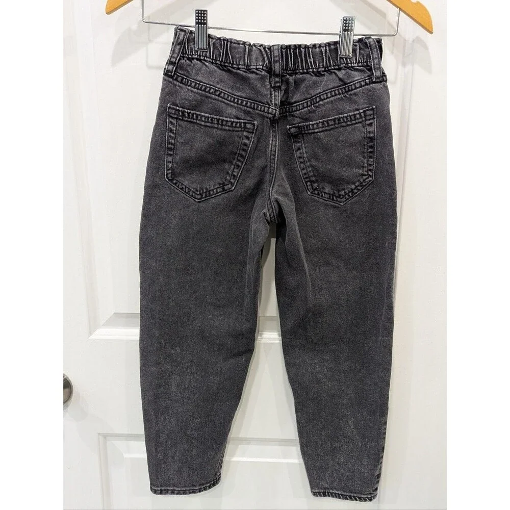 Gap Kids Black Gray Barrel Jeans Denim Paperbag Elastic Waist Girls Size 8
